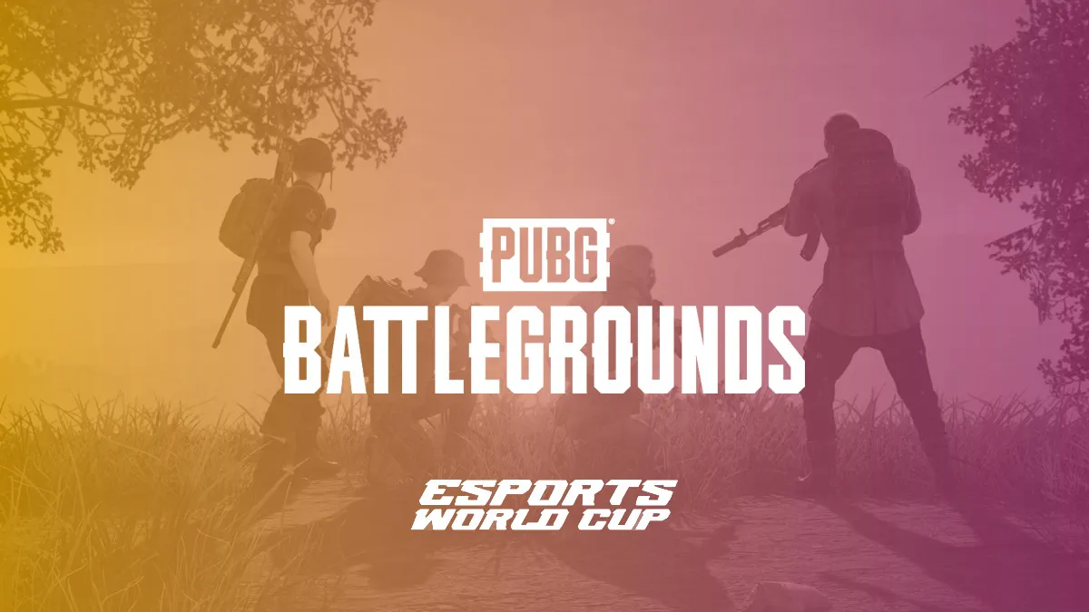 The PUBG and EWC logos on a PUBG backdrop featuring players holding weapons.